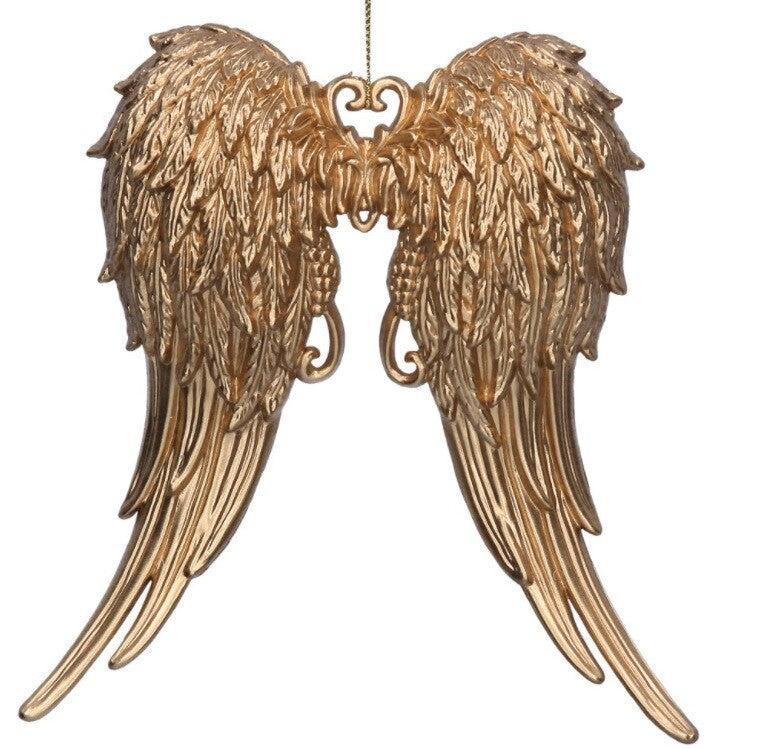 Handcrafted Tree Ornaments Baubles Premium Traditional Christmas Tree Decoration - Set of 2 Matt Gold Acrylic Wings
