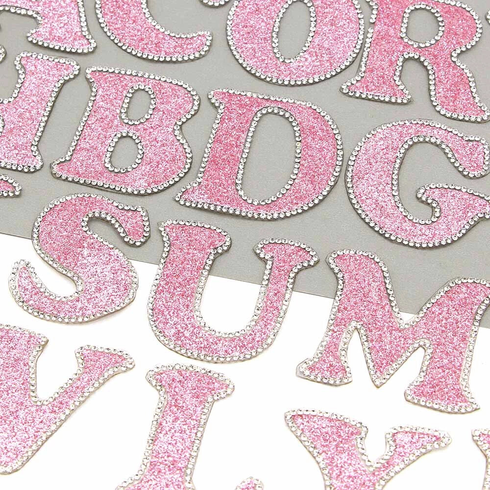 3D Rhinestone Pink Glitter Letter Patch Iron on Alphabet Patches 5cm