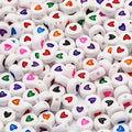 100 White With Coloured Heart Beads, 100 Round Beads With Coloured Heart Beads
