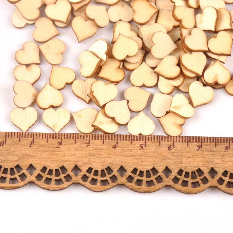 100 x Wooden Hearts Wood Heart Table Scatter Scrapbook Craft 10mm / 1cm