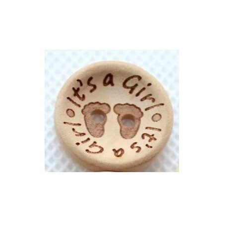 Natural Wooden It's a Girl Buttons 2 Hole 20mm Sewing Craft Baby Shower Gift