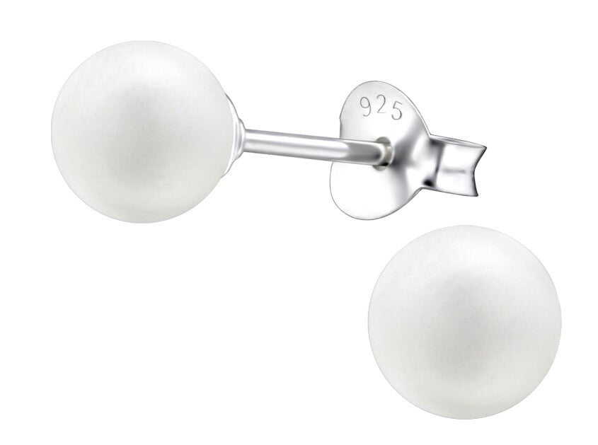 925 Sterling Silver Pearl Earrings & Gift Box - Wedding Party Birthday Ball Prom - Matt White 6x6mm