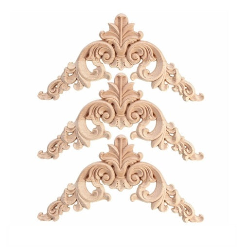 12.5 x 12.5cm Exquisite Classic Wood Carved Corner Applique Furniture Natural