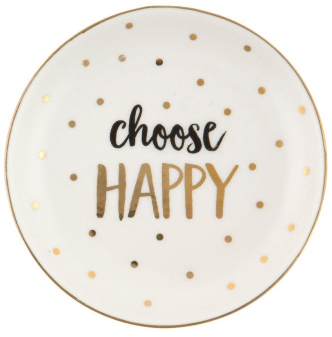 Choose Happy Ceramic Trinket Dish Metallic Monochrome Gift