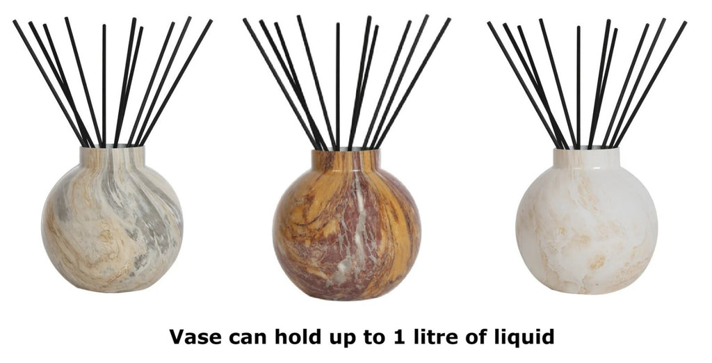 Large Marbled Glass Reed Diffuser Vase with 50 Reeds Aroma Holds up to One Litre