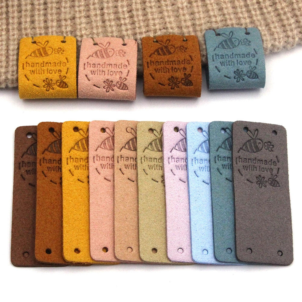 Bee Faux Suede Leather Labels Made with Love Clothing Tag Label Tags 2x5cm
