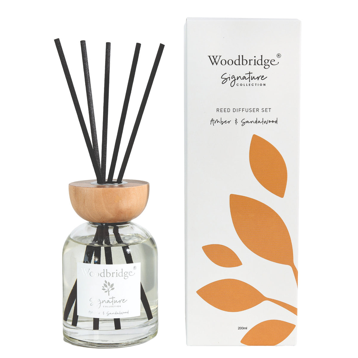 Woodbridge Premium Luxury Reed Diffuser Boxed Scented Home Gift - 200ml Amber & Sandalwood