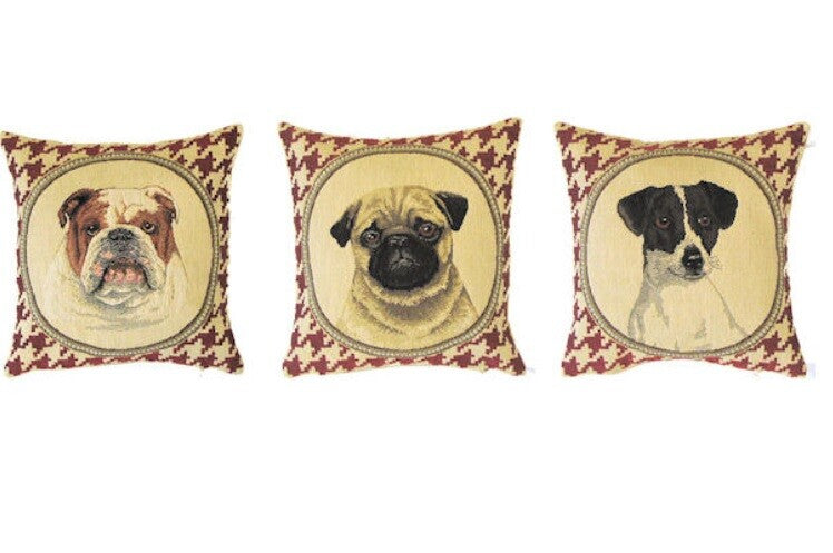 SET OF 3 HORSE CAT KITTEN SQUIRREL BELGIAN TAPESTRY CUSHION COVERS 10" x 10" - Set of 3 Dogs