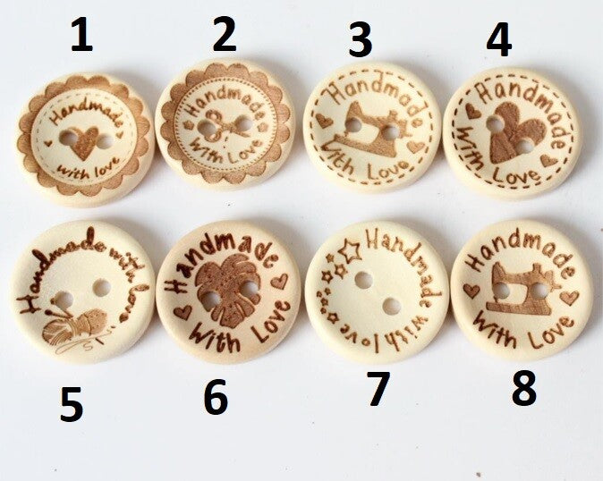 Handmade With Love Natural Wooden Round Buttons Hand Made With Love Sewing 2cm - 5