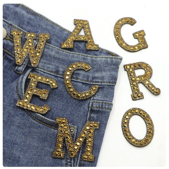 5.5cm 3D Rhinestone Gold Patches Letter Alphabet Patch Iron on Letters Words
