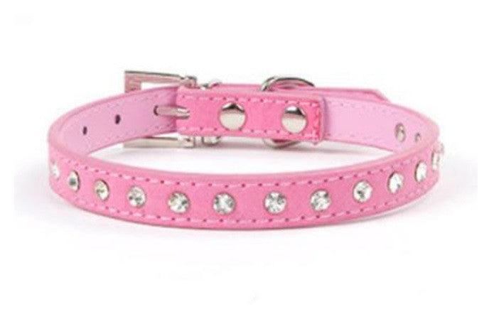 Suede Leather Dog Collar Diamante Puppy Bling Yorkie Teacup Chihuahua & Upwards - Pink