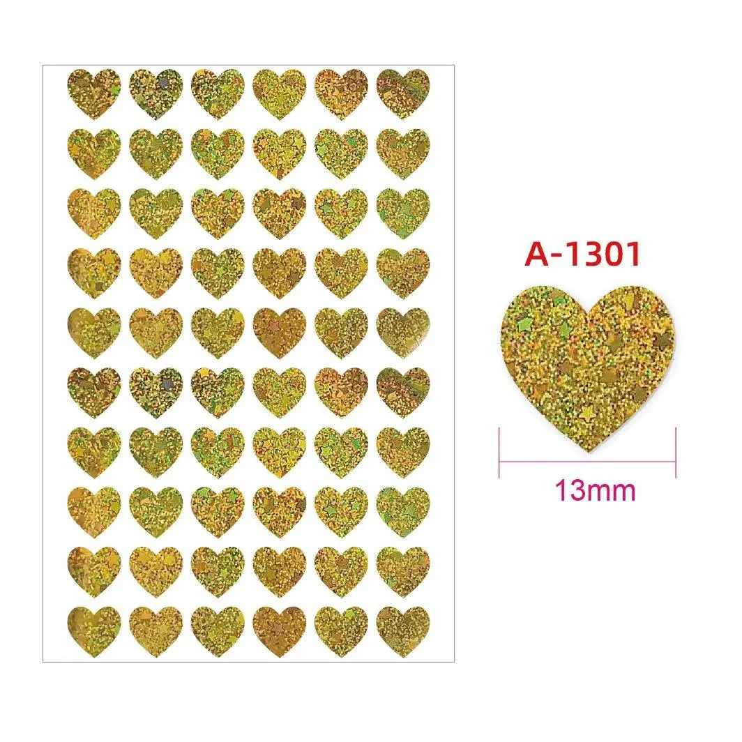 Heart Stickers Peel and Stick Hearts Laser Hologram Holographic Glitter 13mm - Gold (A1301)