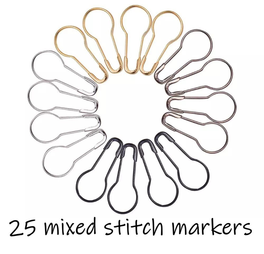25 Stitch Markers Stitch Holders Knitting Crochet Metal Pins Random Mixed Colour