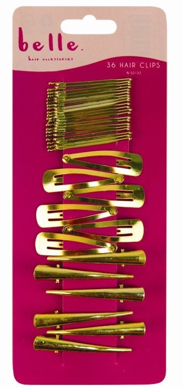 36 Pack of Hair Clips Slides Grips Gold Silver Brown Black Hair Accessories - Gold