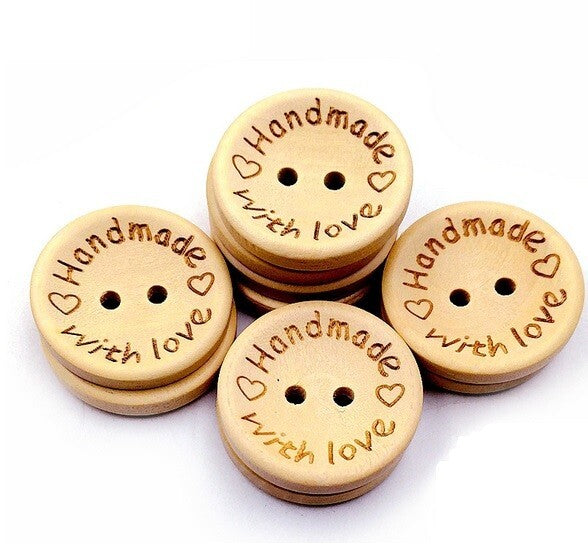 Handmade With Love Natural Wooden Round Buttons Hand Made 20mm / 2cm