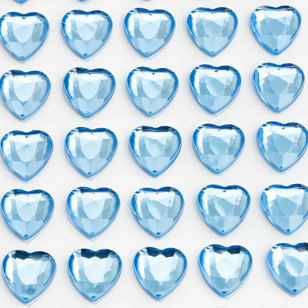 Hearts Sheet Self Adhesive Craft Diamante Rhinestone Heart Stick on Crystals - Pale Blue