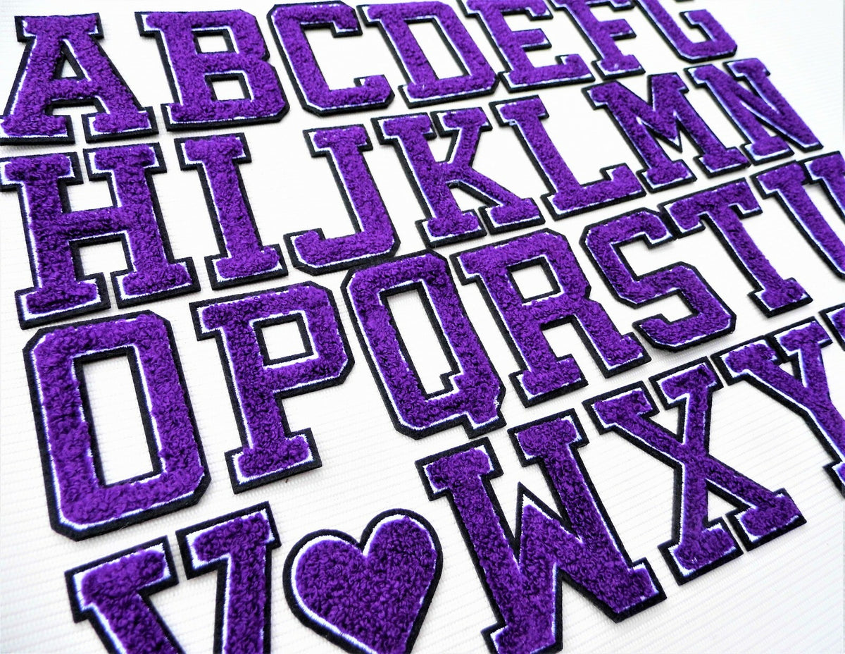 3D Purple Varsity Chenille Patch Letter Patches Iron Sew on Alphabet 5cm