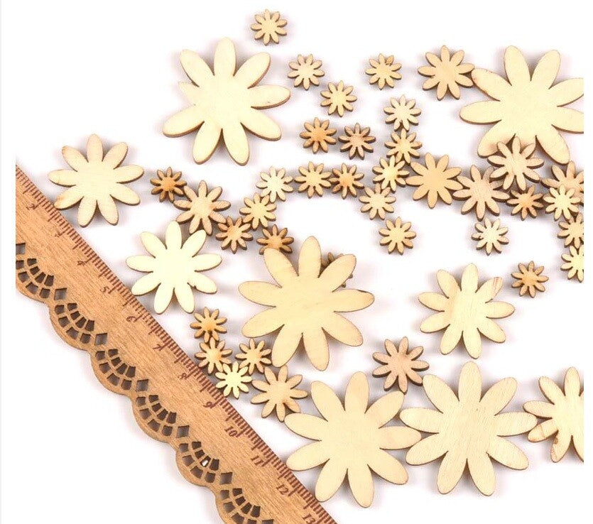 Wooden Flower Shape Craft Floral Daisy Wood Embellishments Scrapbook Flowers