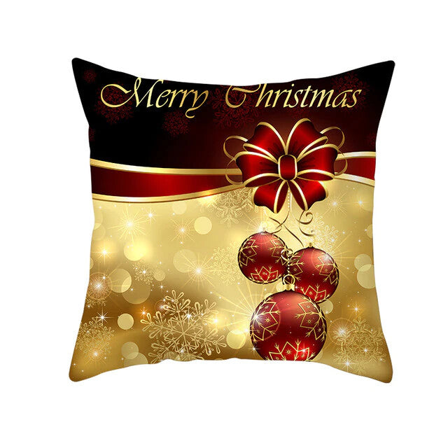 Christmas Festive Cotton Cushion Covers Red & Gold - Many Designs - 45x45cm - Christmas Baubles