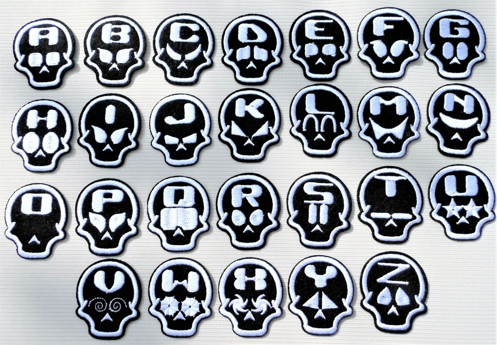 Skull Letter Patch Iron or Sew on Alphabet Embroidery Customise Clothing