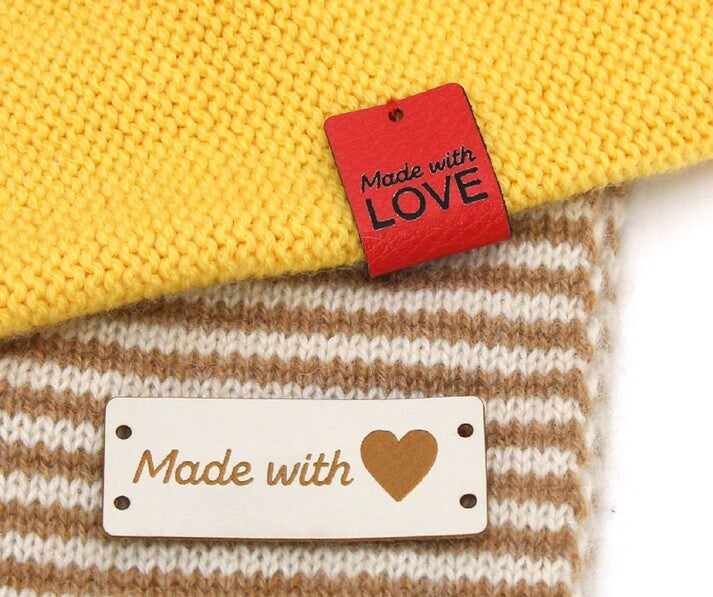 Faux Leather Labels Made with Love Sew On Garment Clothing Label Tags 50x20mm