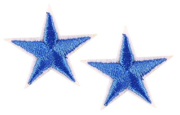 2 Blue / White Edge Star Patches Iron On Sew On Stars Patch Embroidered Applique