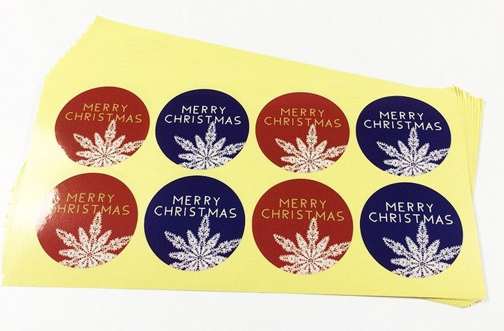 Snowflake Red & Purple 'Merry Christmas' Round Gift Seal Christmas Gift Stickers