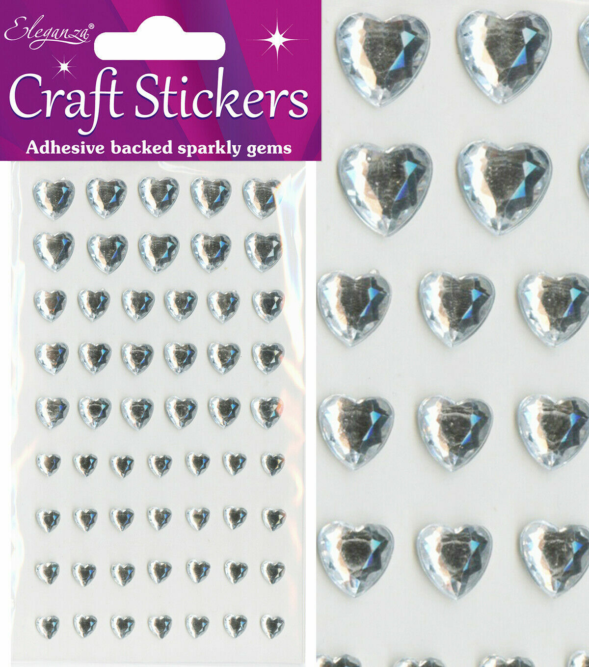 3D Stickers Craft Heart Glitter Gem Craft Embellishments Wedding Self Adhesive - 6-10mm Clear 56 Piece Hearts