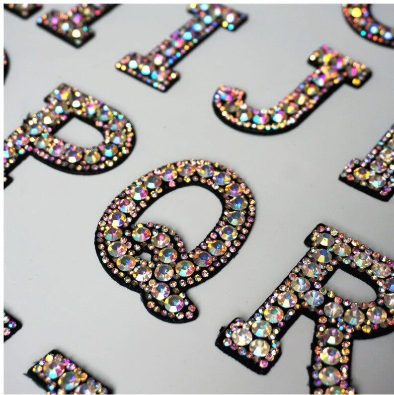4.5cm AB Rhinestone Letter Patch Patches Glue or Sew on Alphabet Crystal