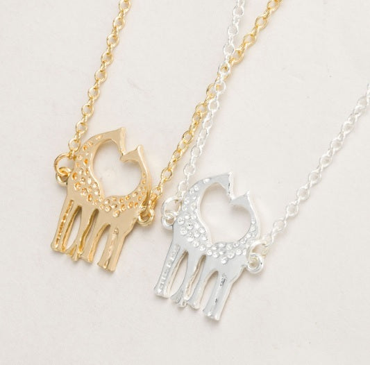 Love Heart Double Giraffe Design Necklace Minimalist Unique & Gift Bag