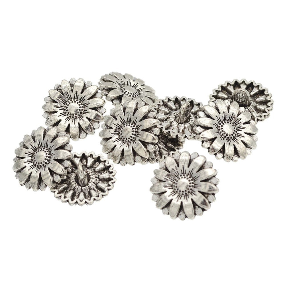 Antique Silver Metal Buttons Flower Square Round Side Shank