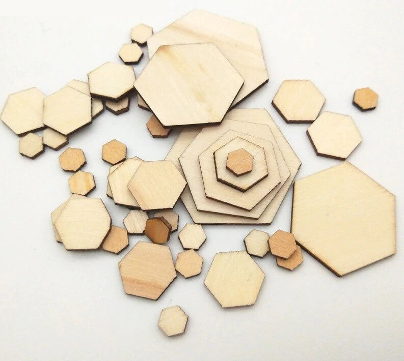 Wooden Hexagon Shape Craft Disc Wood Slice Tag Embellishments Decoration