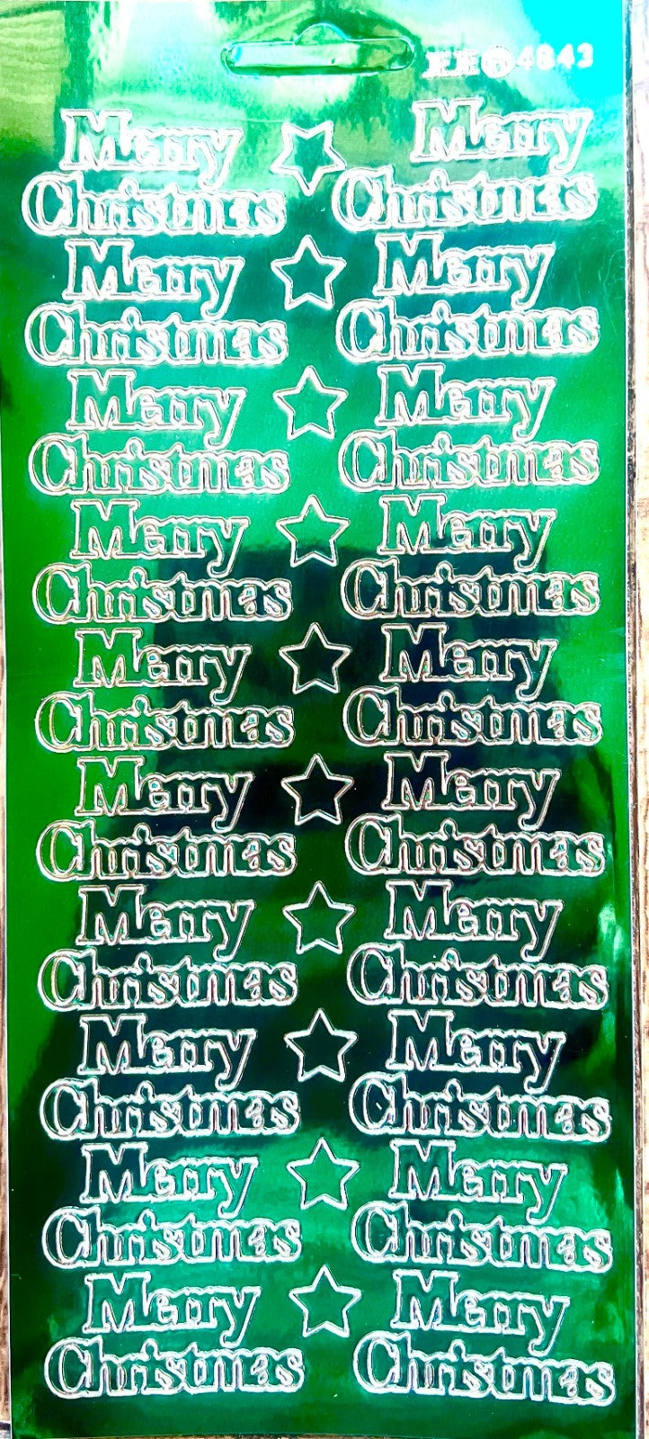 10 Sheets - Green Mirror Shine Merry Christmas Peel Off Stickers Card Making