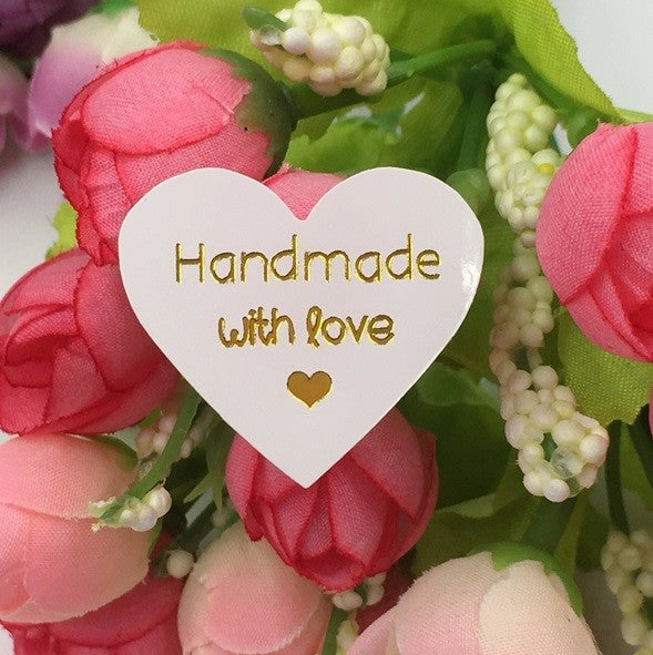 Heart Labels Handmade with Love Gift Craft Stickers Seal White Brown Pink