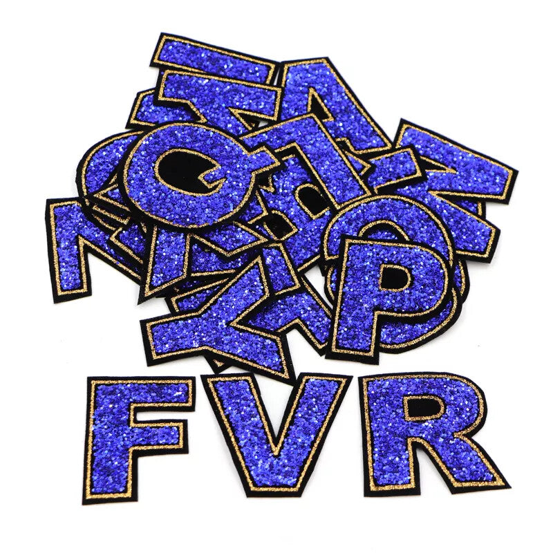 Blue Sequins Glitter Letter Patch Iron on Alphabet Customise Clothes 5.5cm