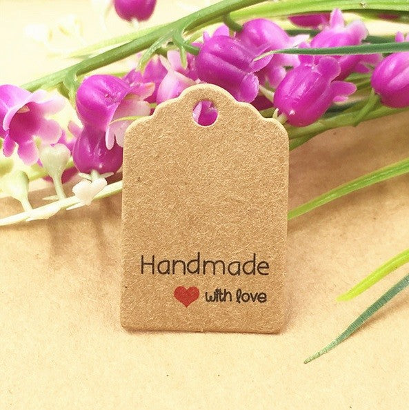 Craft Paper Tags 'Handmade with Love' & 'Thank You' Hand Made Mini Gift Tags - 8