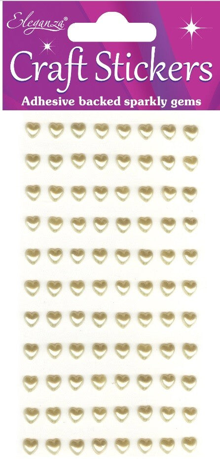 Self Adhesive Pearl Heart Gems 3D Stickers Craft Wedding Sheet of 88 Hearts 6mm - Pearl Gold