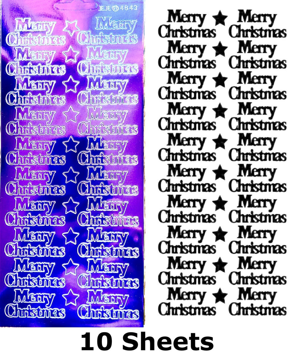 10 Sheets - Purple Mirror Shine Merry Christmas Peel Off Stickers Card Making