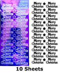 10 Sheets - Purple Mirror Shine Merry Christmas Peel Off Stickers Card Making