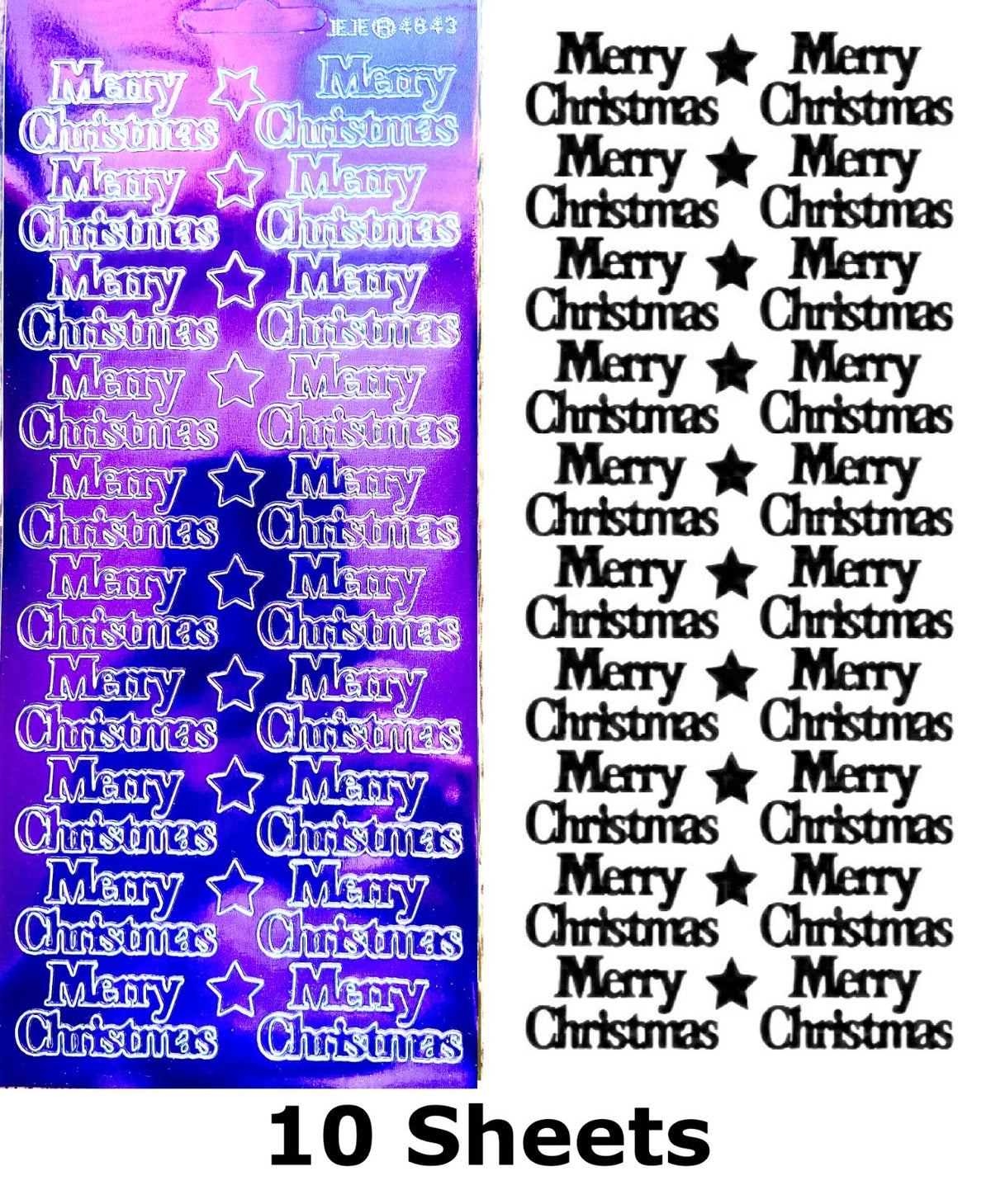 10 SHEETS - Purple Mirror Shine Merry Christmas Peel Off Stickers Card Making