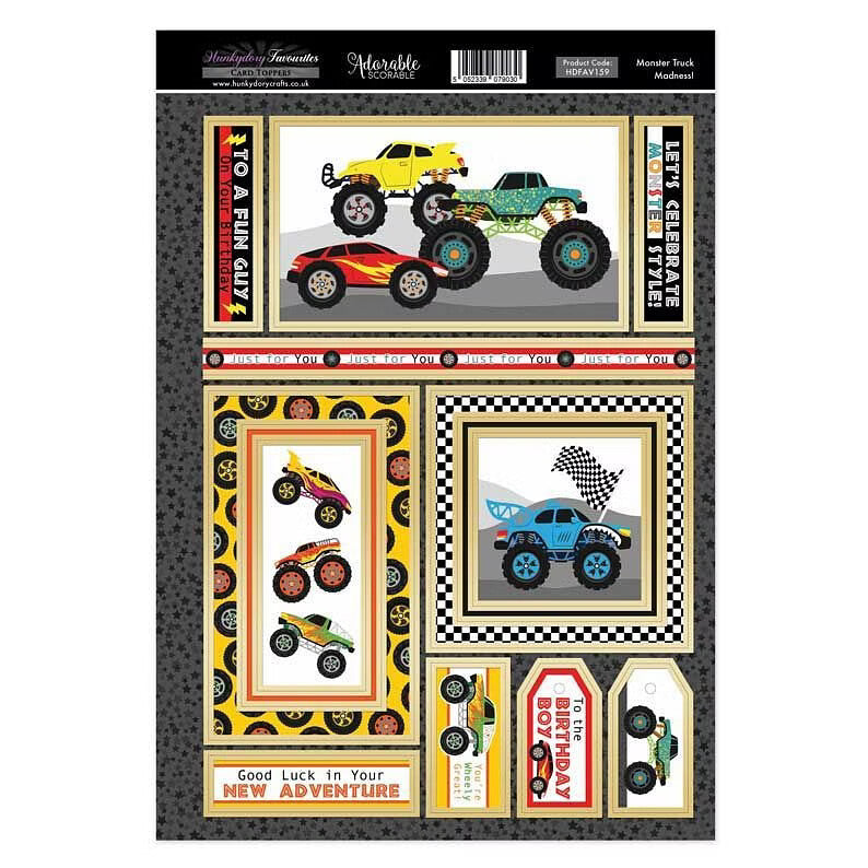 Hunkydory Greeting & Birthday Card Topper Making Kits Luxury Toppers for Cards - Monster Truck Madness!