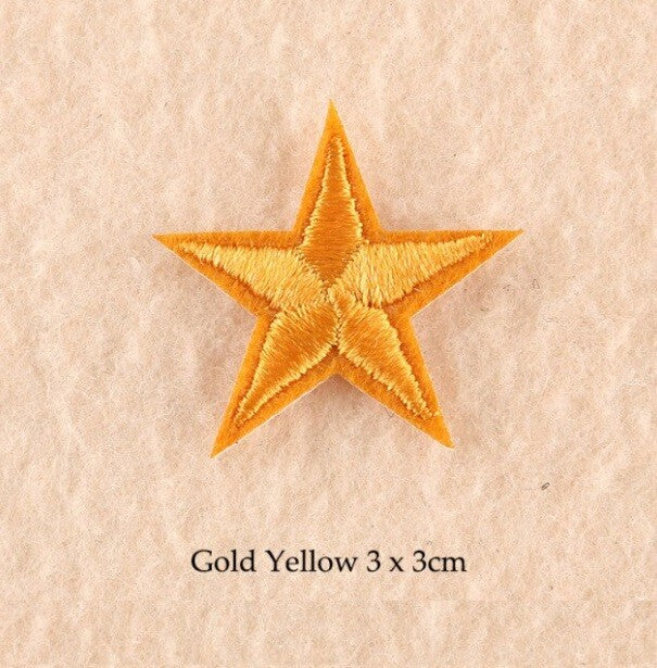 10 x Star Iron On Patch Sew On Star 3cmx3cm Applique Patches - 33 Colours - Gold Yellow