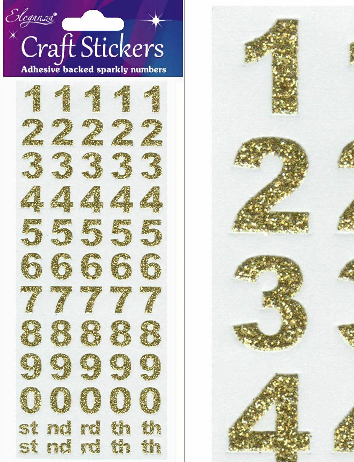 Self Adhesive Glitter Diamante Letters Number Alphabet Stickers Peel Off - Numbers Gold Bold