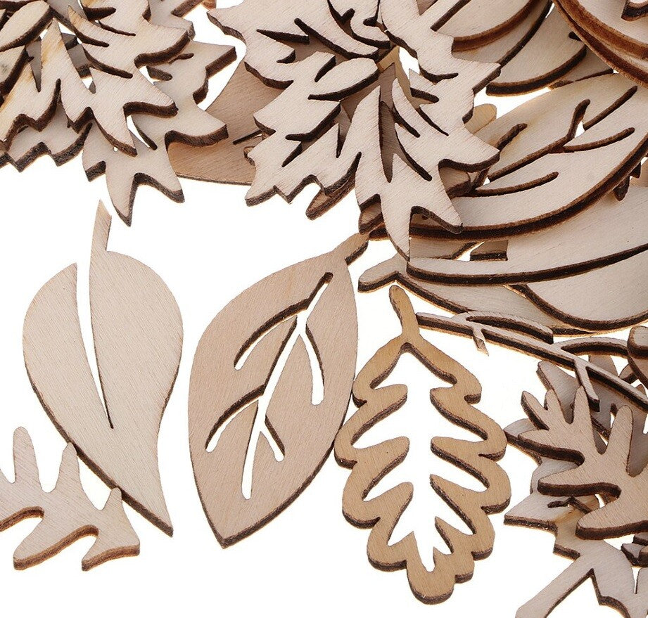 Wooden Leaves Shape Craft Leaf Wood Slice Embellishments Scrapbook Decoration