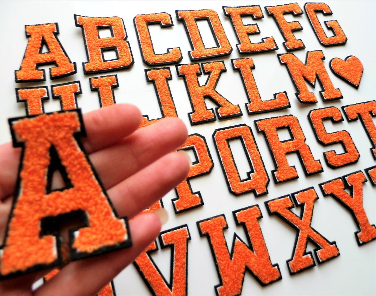 3D Orange Varsity Chenille Patch Letter Patches Iron Sew on Alphabet 5cm