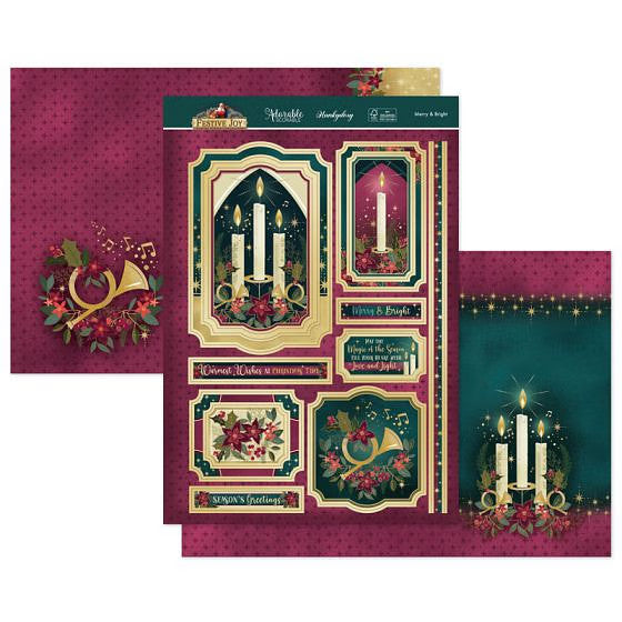 Hunkydory Christmas Card Making Kits Festive Xmas Luxury Topper Set Pack Toppers - Merry & Bright