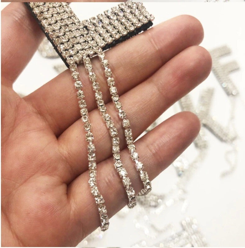 Large 3D Silver Rhinestone Letter Patch Patches Iron or Sew on Alphabet Letters