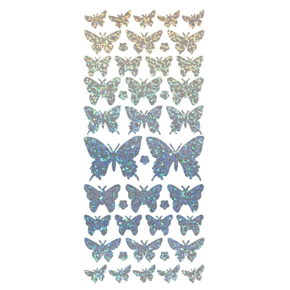 Butterfly Diamond Sparkle Peel Off Sticker Butterflies Craft Stickers - Silver