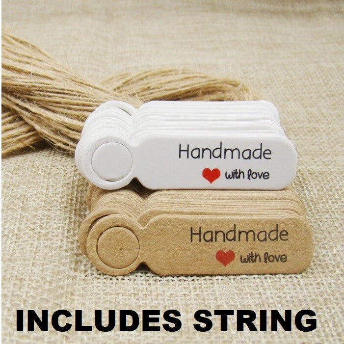 Hand Made With Love Label Tag Handmade Gift Food Craft Labels Tags & String