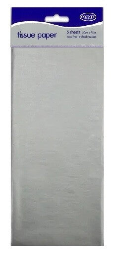 Large 5 Sheets Tissue Paper High Quality Acid Free 50cm x 75cm Craft Wrap Gift - Silver